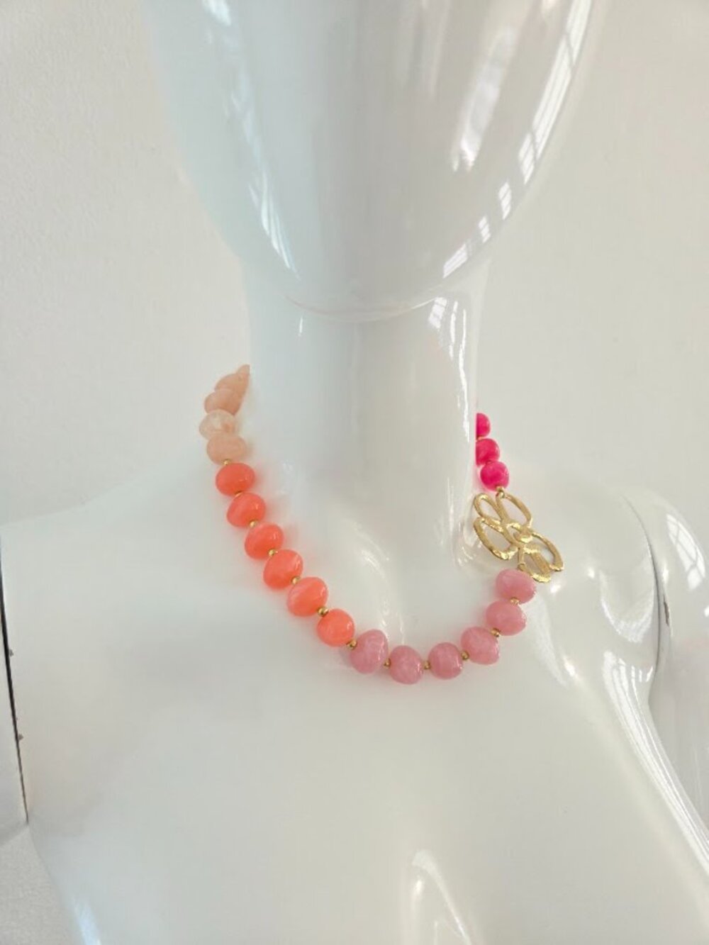Pink Multicolor Beaded Gold Flower Statement Necklace - Picture 14 of 15